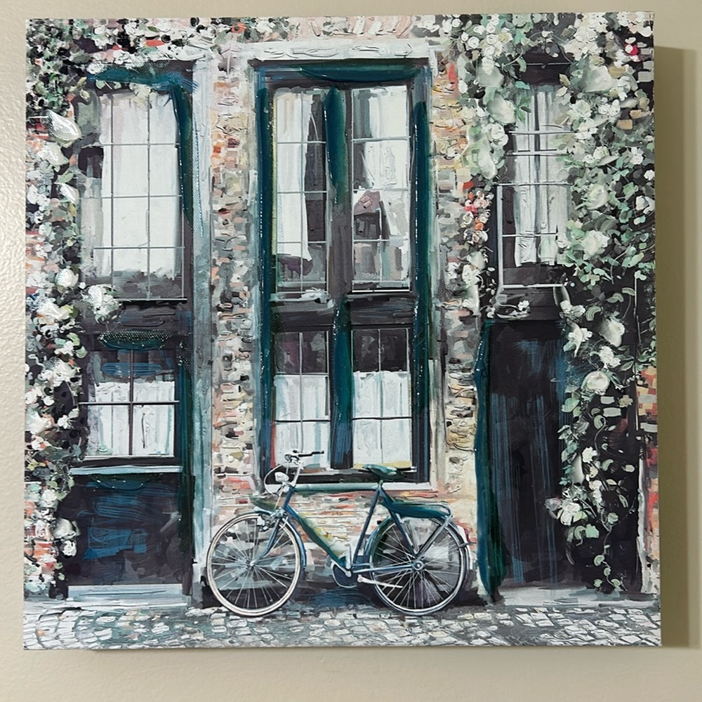 12” x 12” Bike Cobblestone Brick Vines Scene Canvas Art